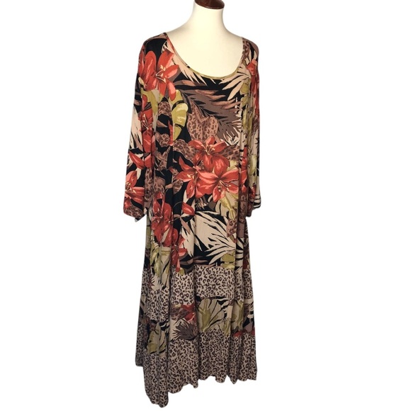 BFA Classic Maxi Floral Dress Sz 3X Colorful Boho Lagenlook Artsy Fall Romantic - Picture 3 of 11